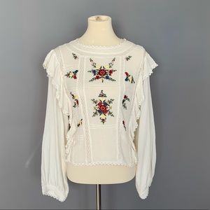 Free People Amy Embroidered Boho Top  Size:M
